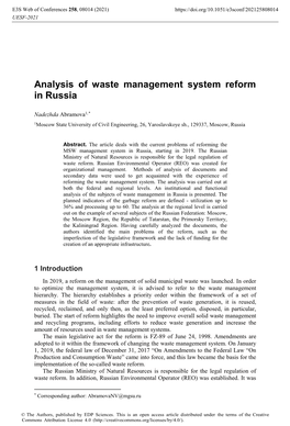 Analysis of Waste Management System Reform in Russia