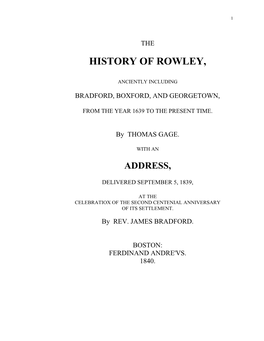The History of Rowley