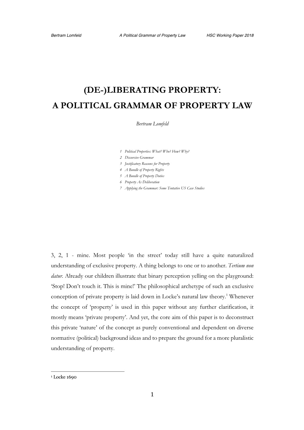 A Political Grammar of Property Law HSC Working Paper 2018