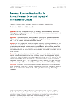 Provoked Exercise Desaturation in Patent Foramen Ovale and Impact of Percutaneous Closure