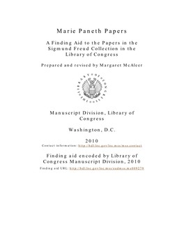 Marie Paneth Papers [Finding Aid]. Library of Congress. [PDF Rendered