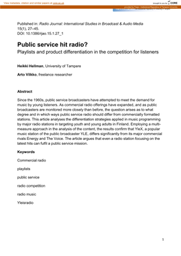 Public Service Hit Radio? Playlists and Product Differentiation in the Competition for Listeners