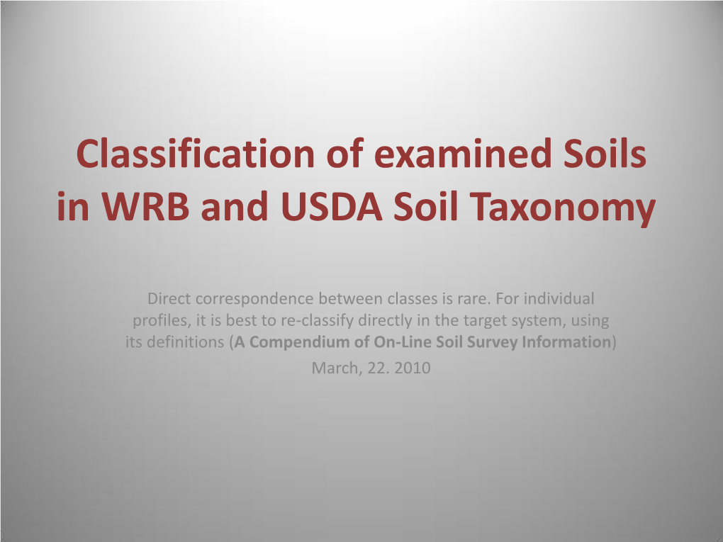 Classification Of Examined Soils In WRB And USDA Soil Taxonomy - DocsLib