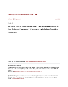 The ICCPR and the Protection of Non-Religious Expression in Predominantly Religious Countries