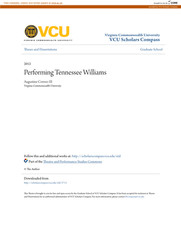 Performing Tennessee Williams Augustine Correro III Virginia Commonwealth University