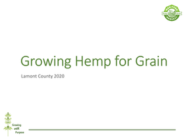 Growing Hemp for Grain Lamont County 2020 Outline • Hemp Food Industry Overview • Market Trends • Quality • Agronomy • Economics