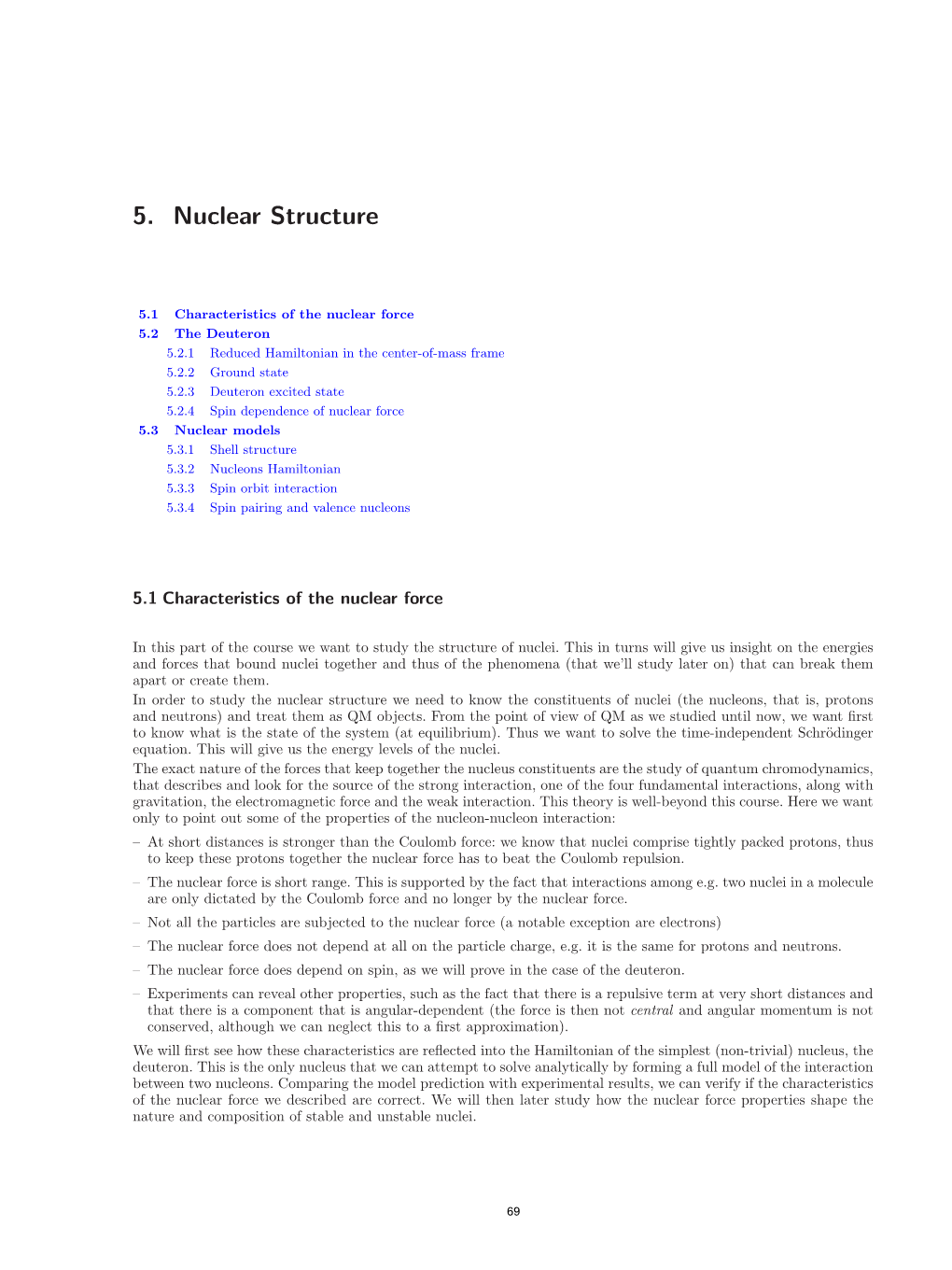 Lecture Notes, Chapter 5. Nuclear Structure