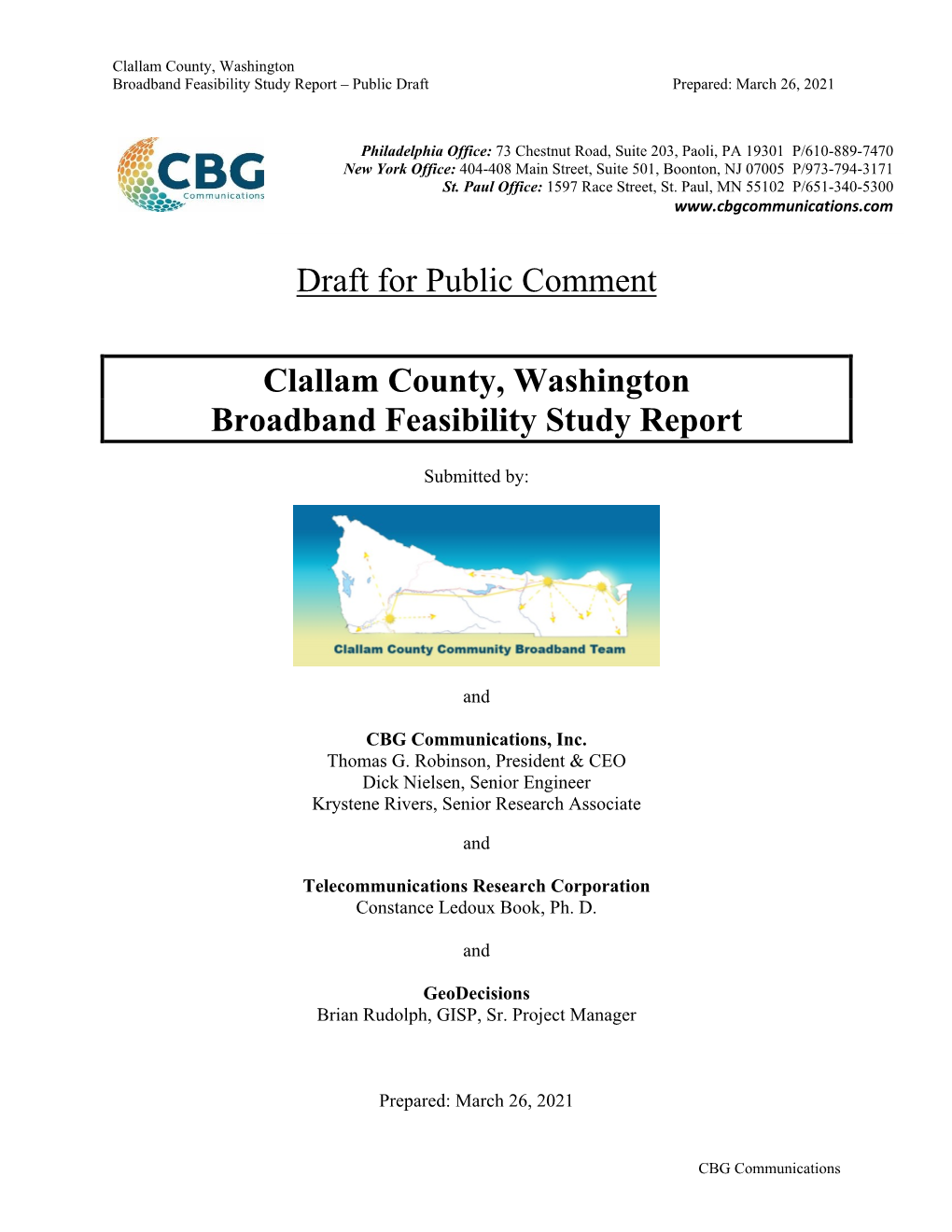 Clallam County, Washington – Broadband Feasibility Study Report