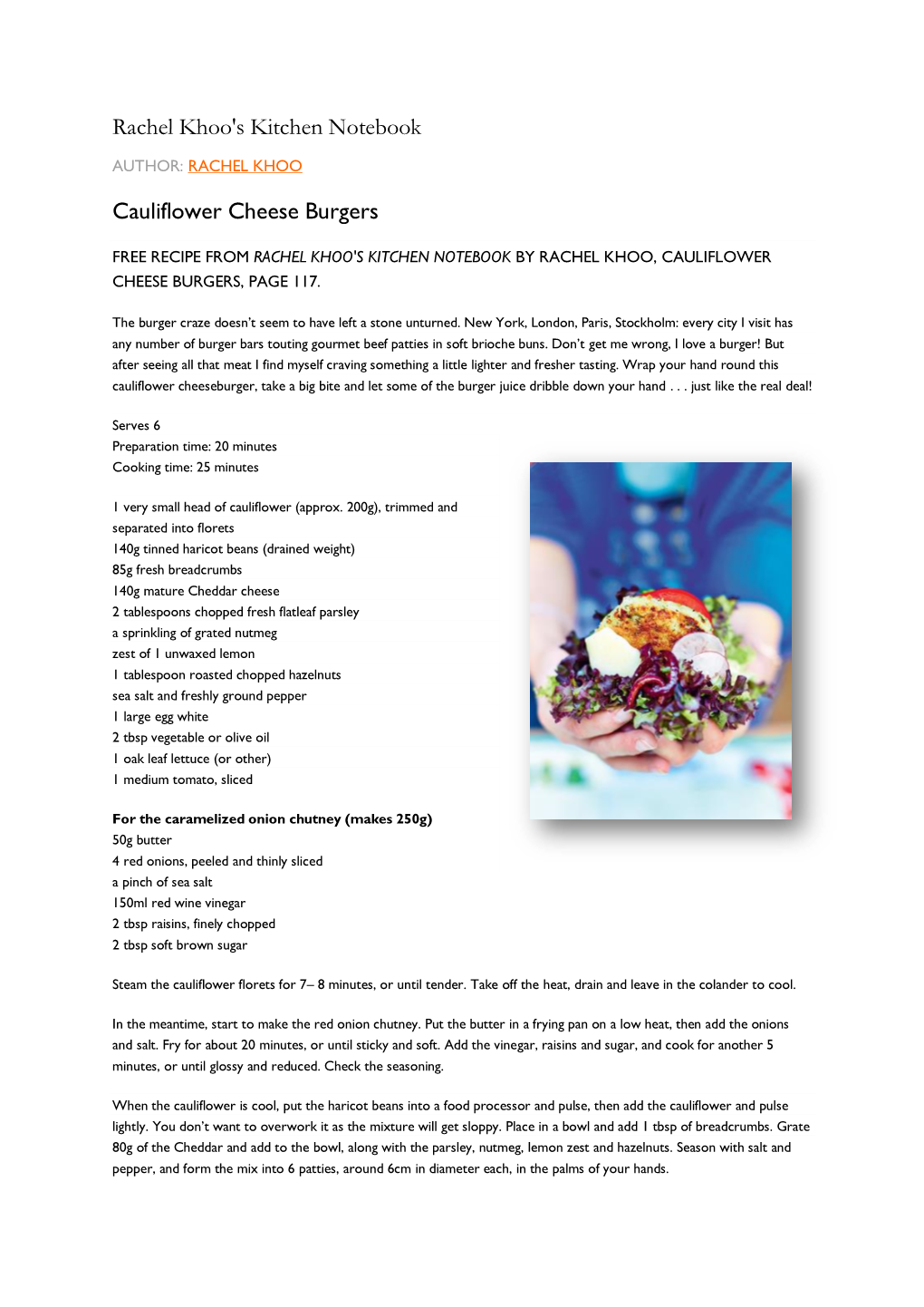 Rachel Khoo's Kitchen Notebook Cauliflower Cheese Burgers