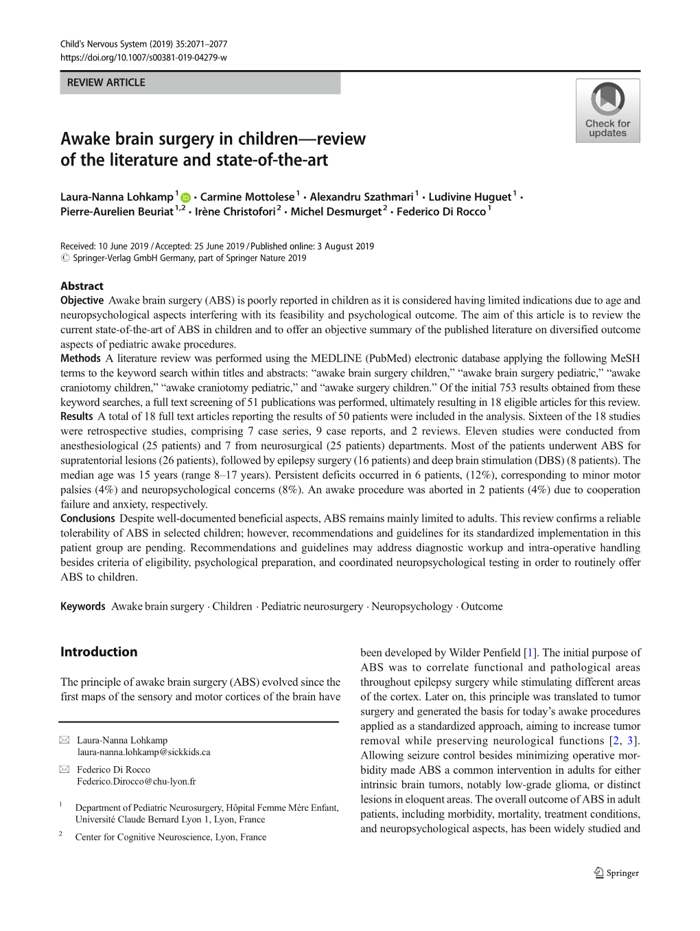 Awake Brain Surgery in Children—Review of the Literature and State-Of-The-Art