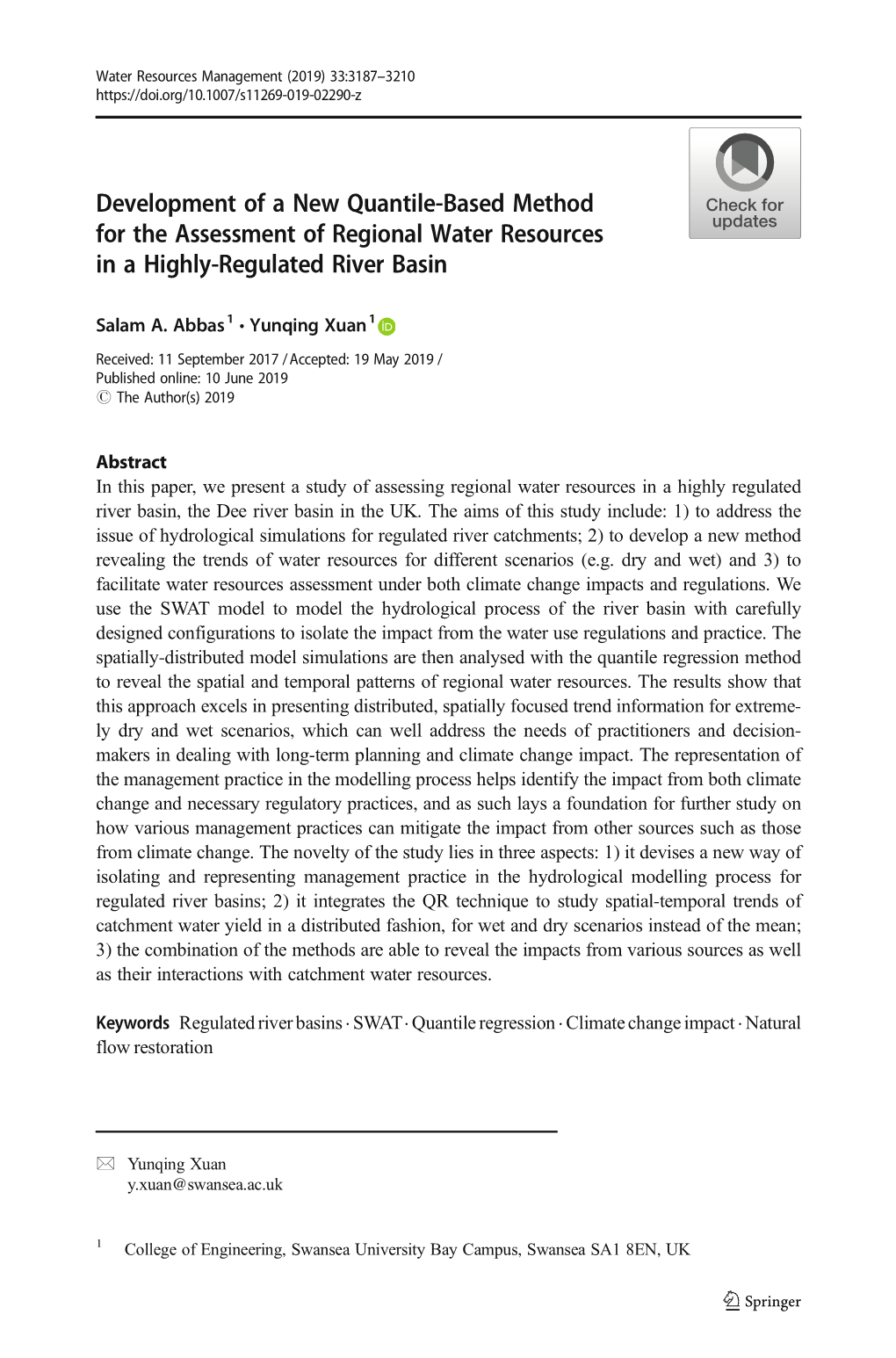 Development of a New Quantile-Based Method for the Assessment of Regional Water Resources in a Highly-Regulated River Basin