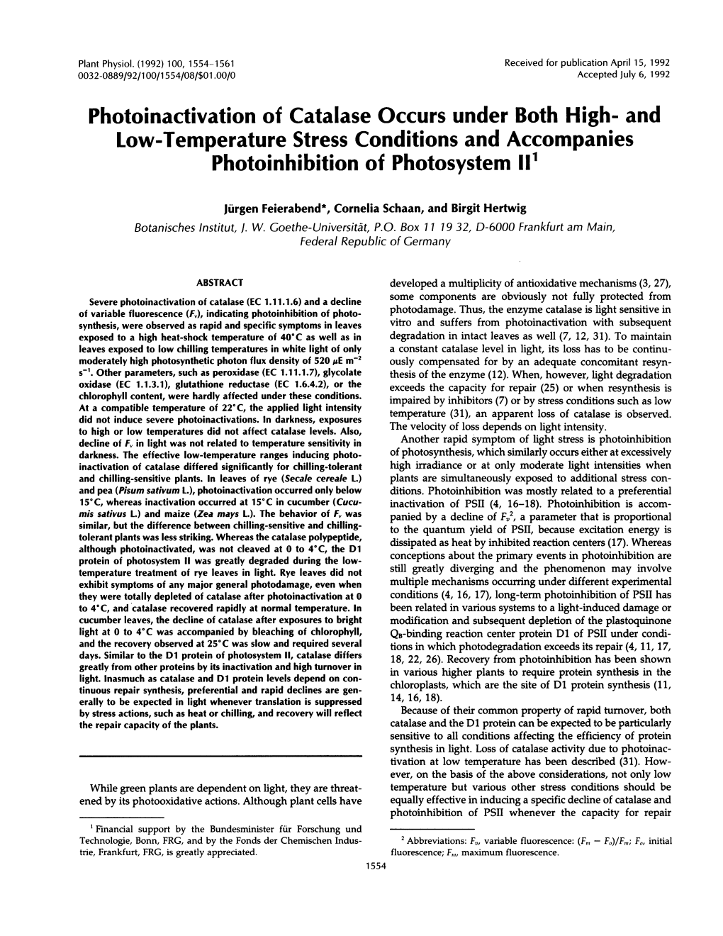 Photoinhibition of Photosystem 11I