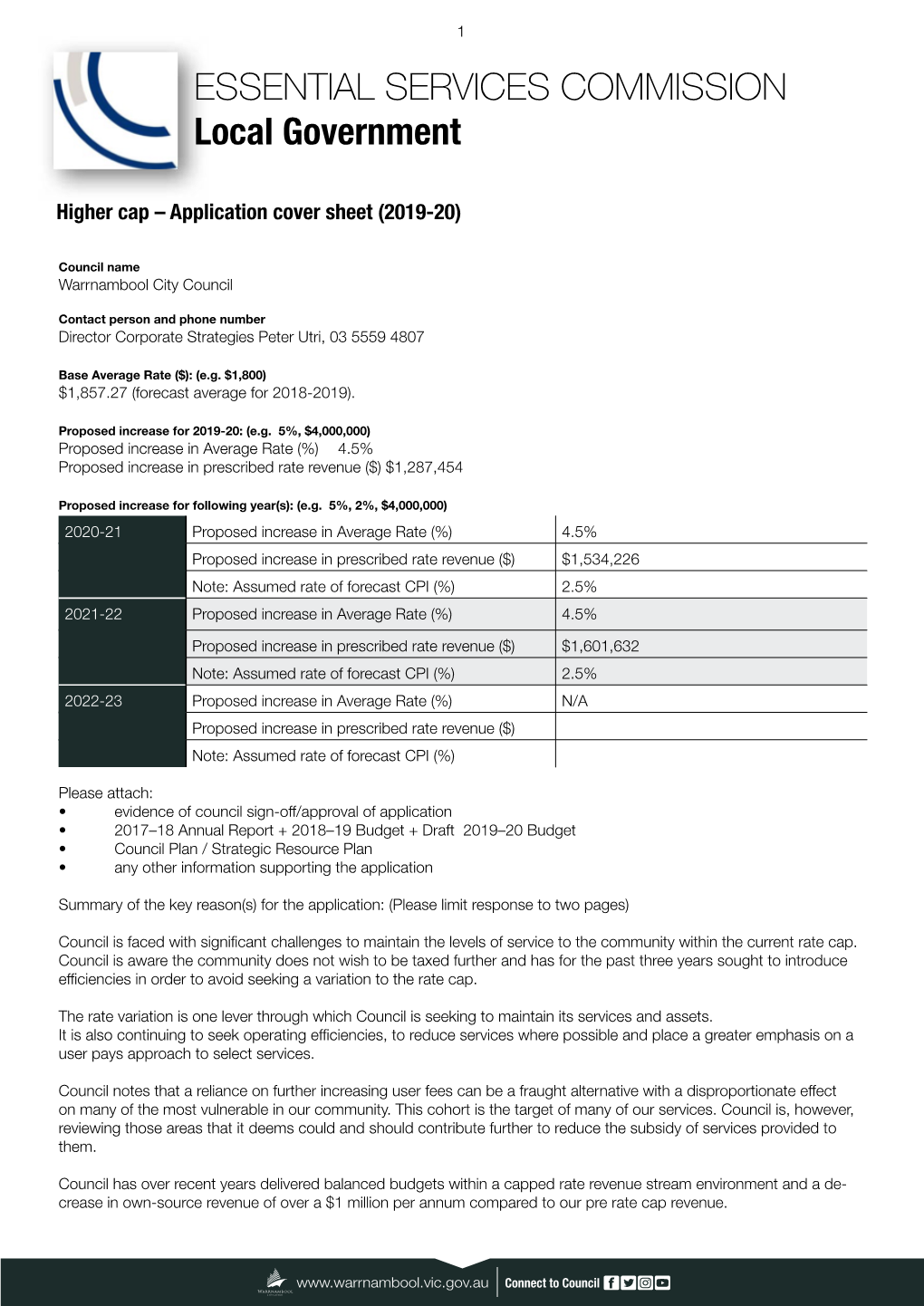 Warrnambool City Council's Higher Cap Application