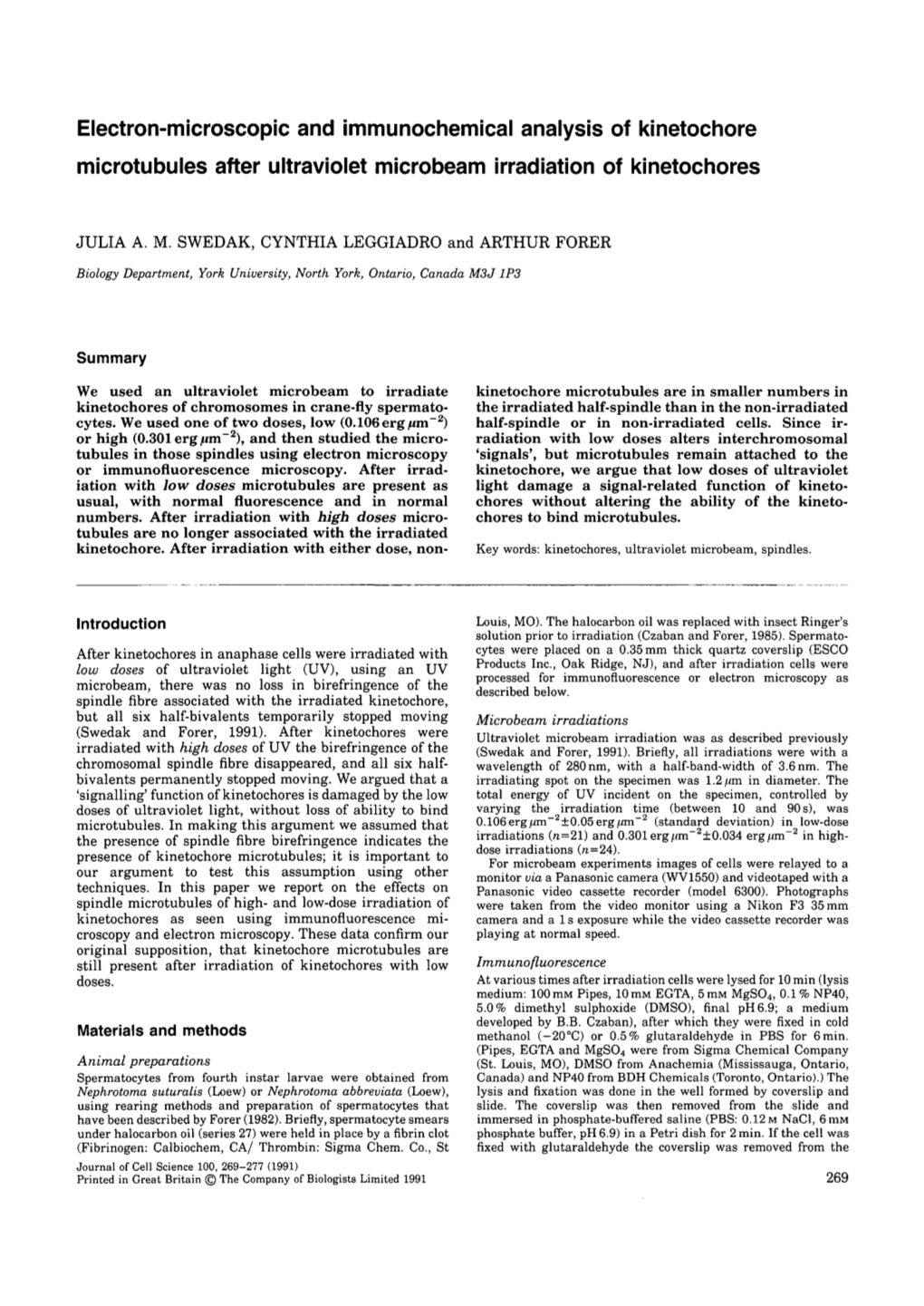 Electron-Microscopic and Immunochemical Analysis of Kinetochore Microtubules After Ultraviolet Microbeam Irradiation of Kinetochores