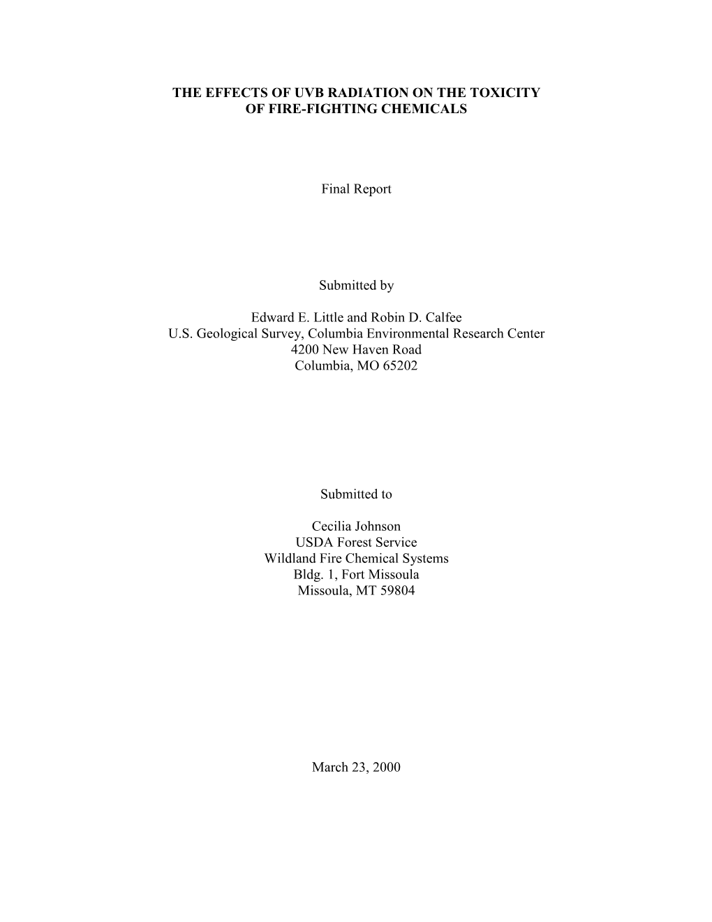 The Effects of Uvb Radiation on the Toxicity of Fire-Fighting Chemicals