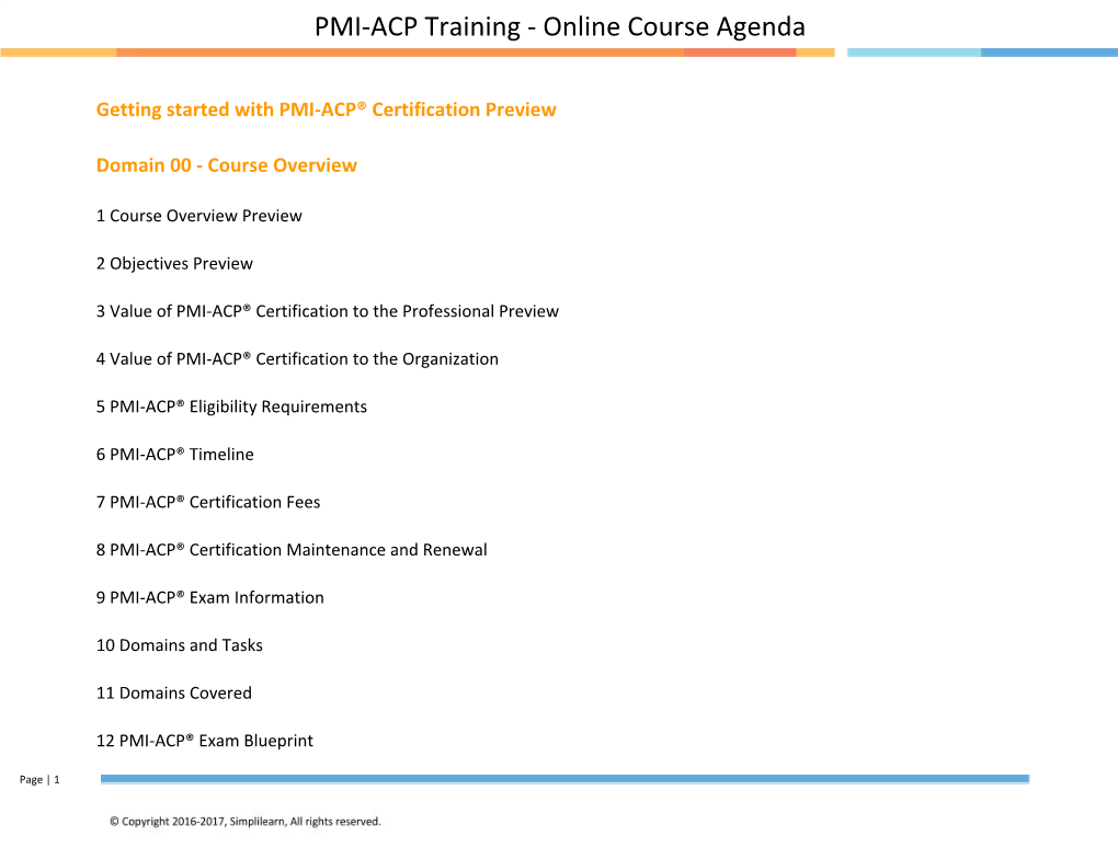 PMI-ACP Training - Online Course Agenda