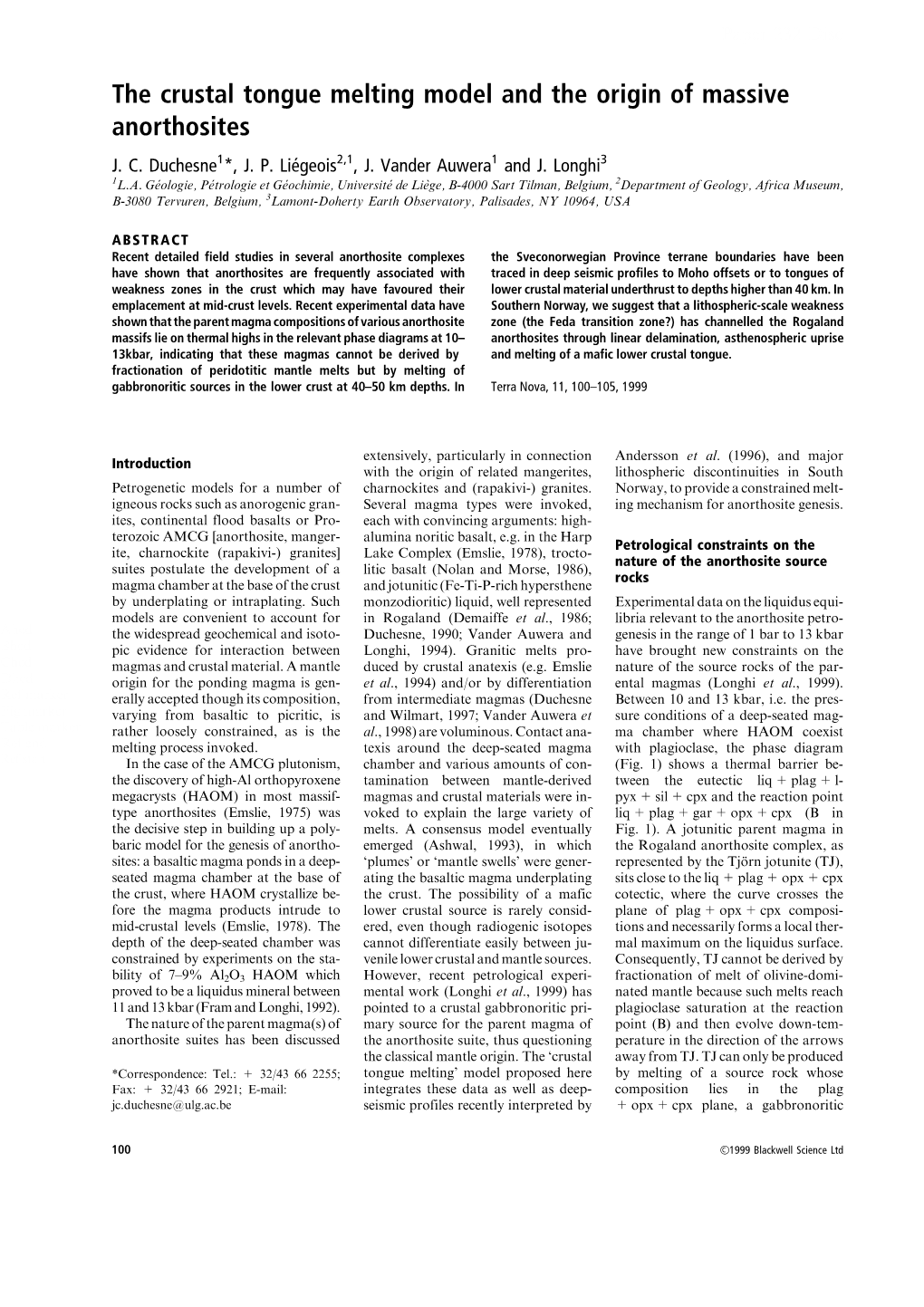 The Crustal Tongue Melting Model and the Origin of Massive Anorthosites J