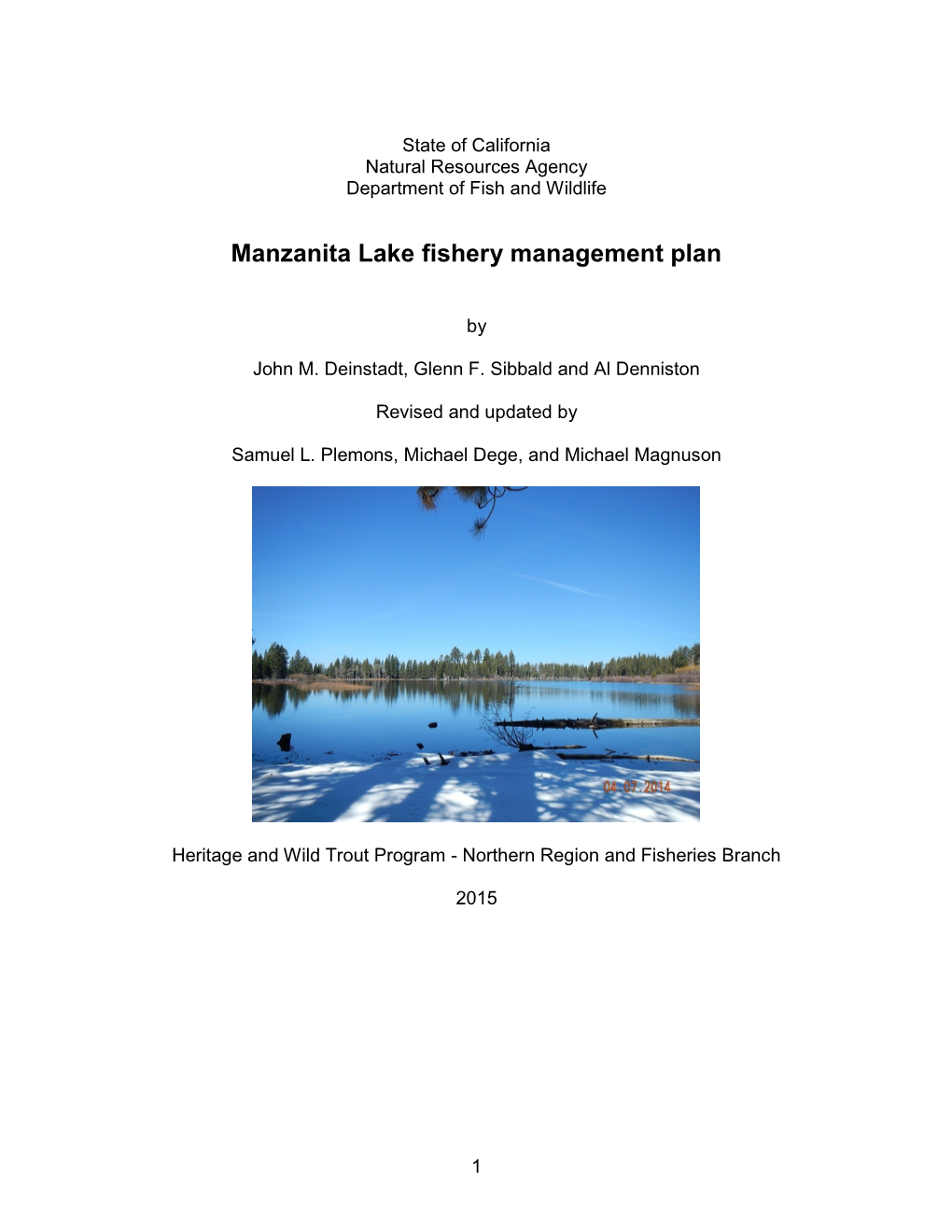 Manzanita Lake Fishery Management Plan