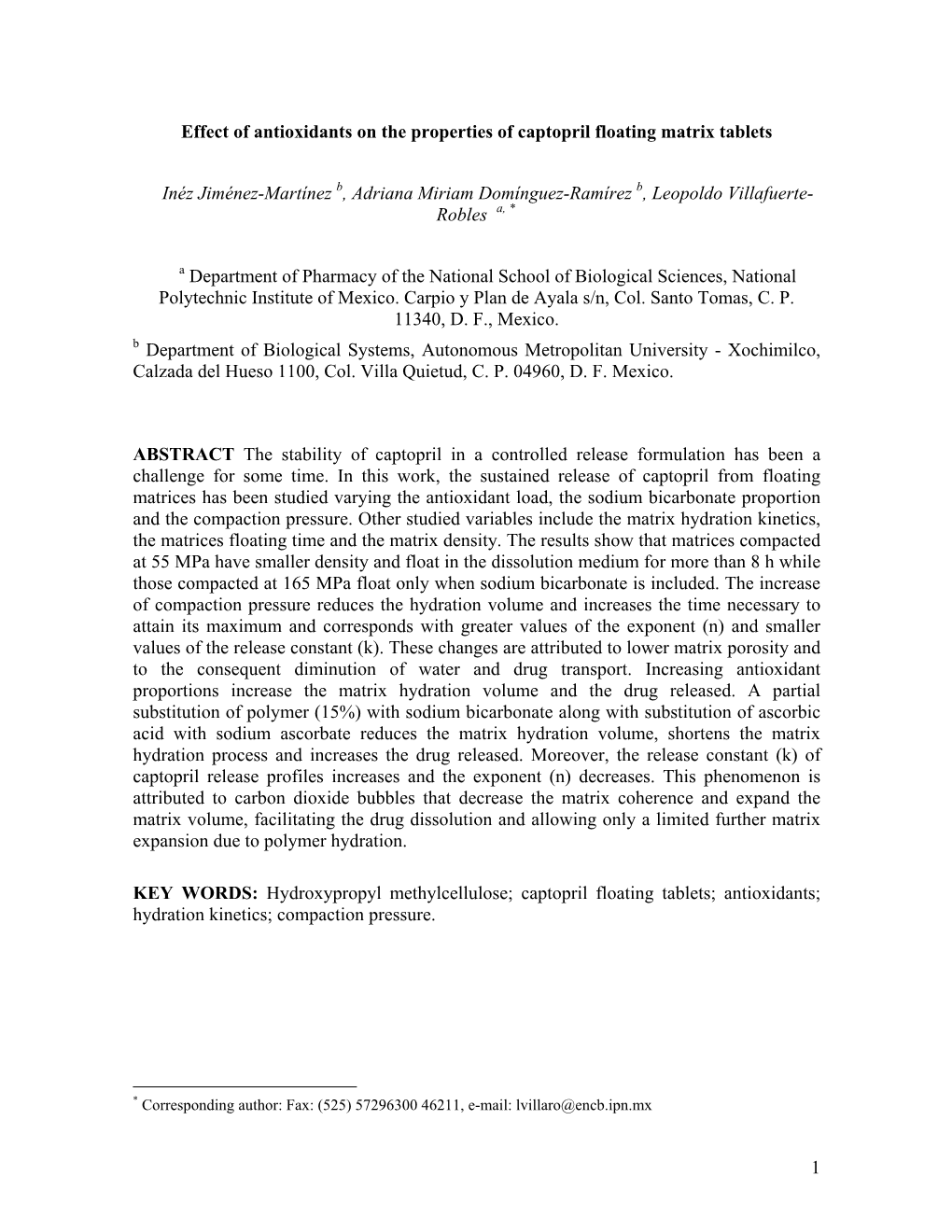 Effect of Antioxidants on the Properties of Captopril Floating Matrix Tablets