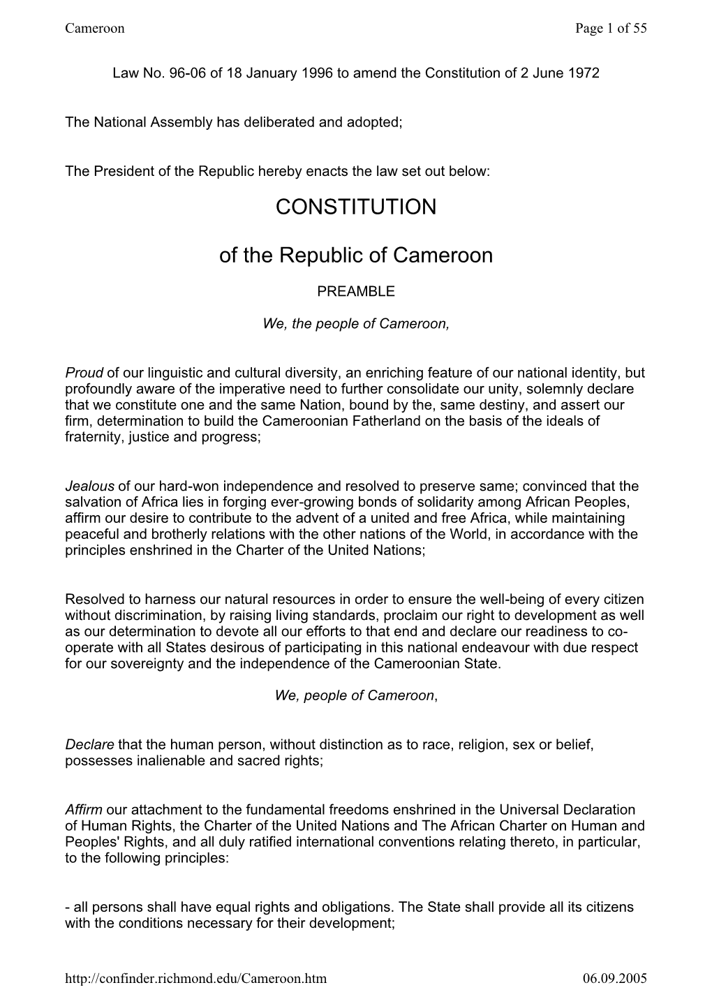 Constitution of the Republic of Cameroon