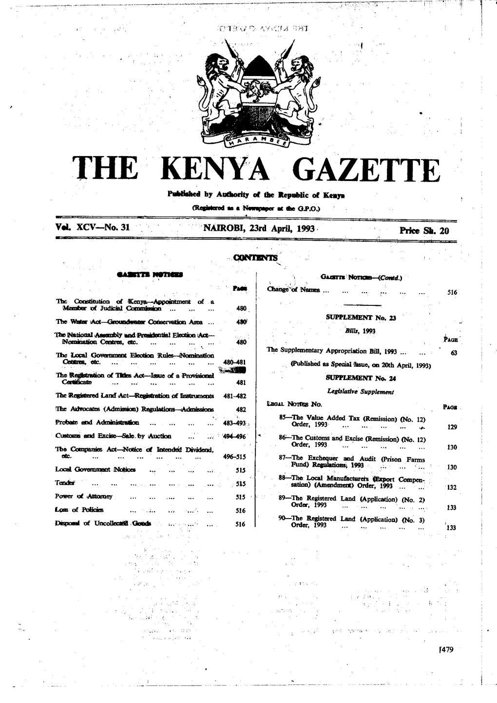 The H Kenya Gazette •