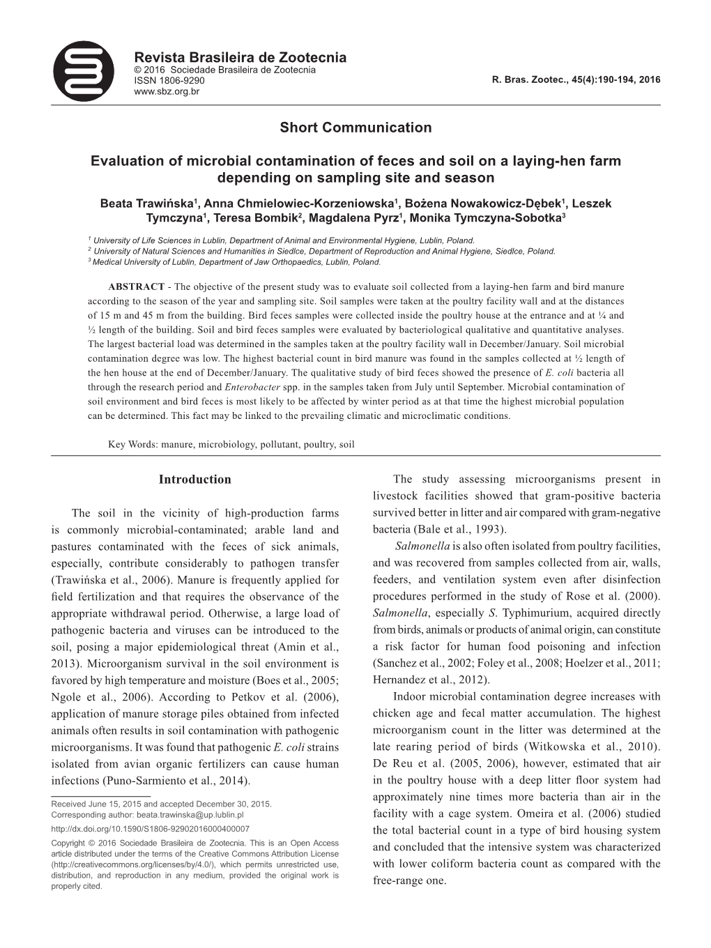 Short Communication Evaluation of Microbial Contamination of Feces