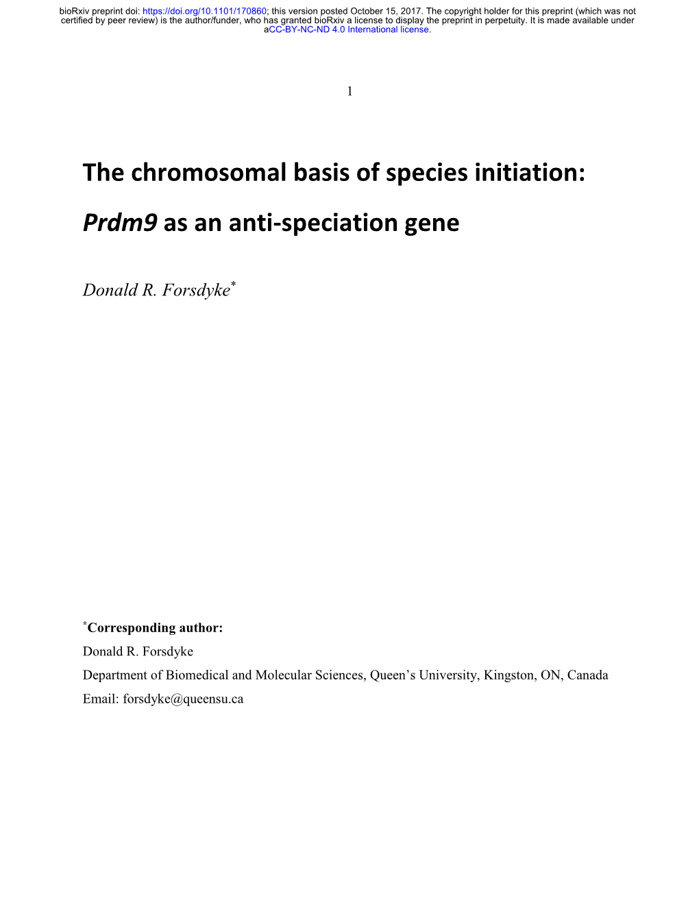 Prdm9 As an Anti-Speciation Gene