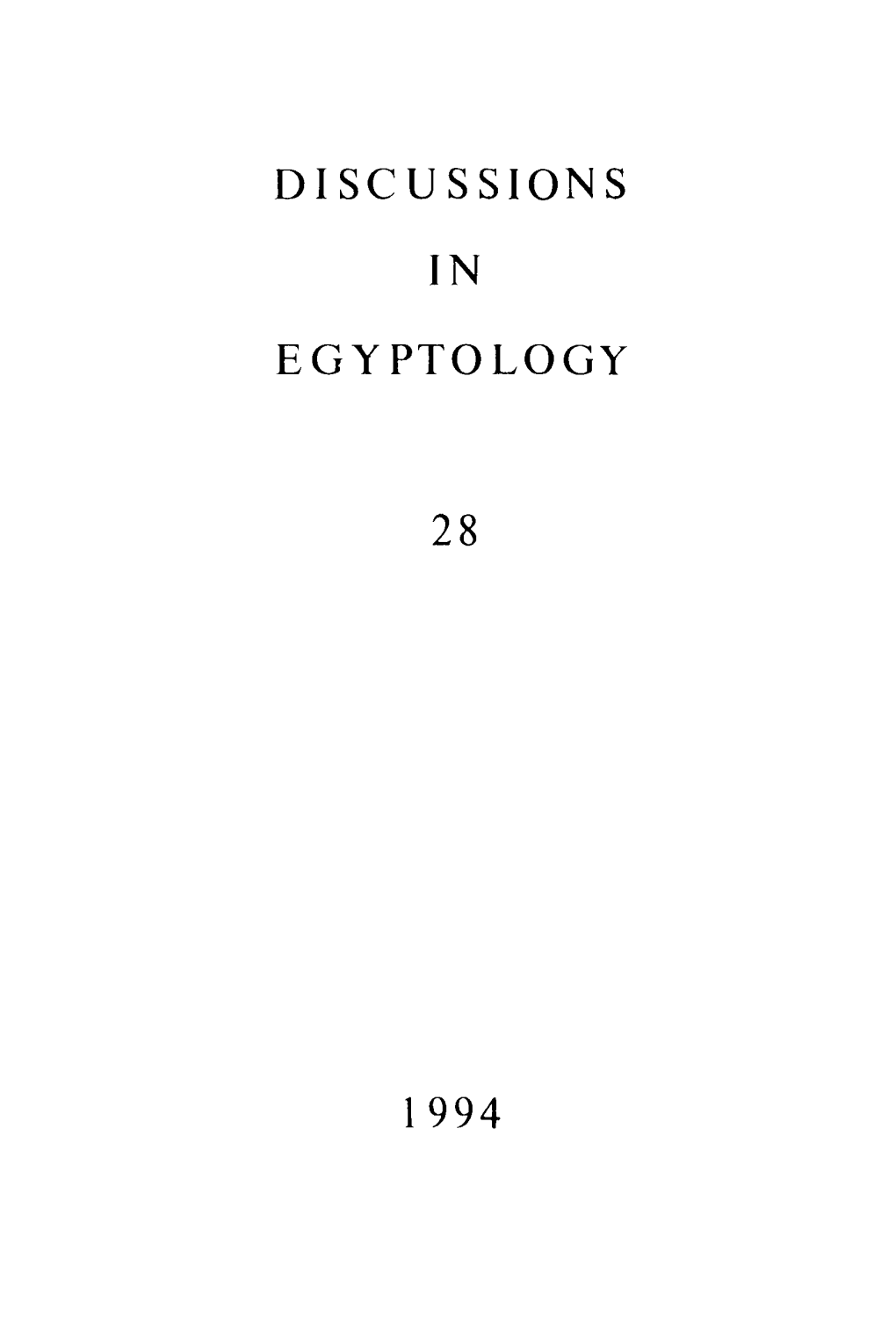 Discussions in Egyptology 28, 1994
