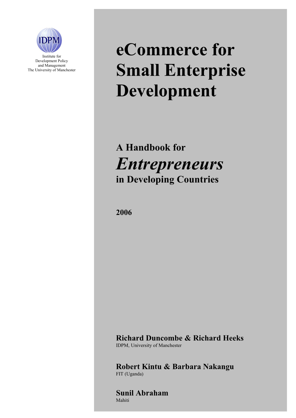 Ecommerce for Small Enterprise Development - Entrepreneurs