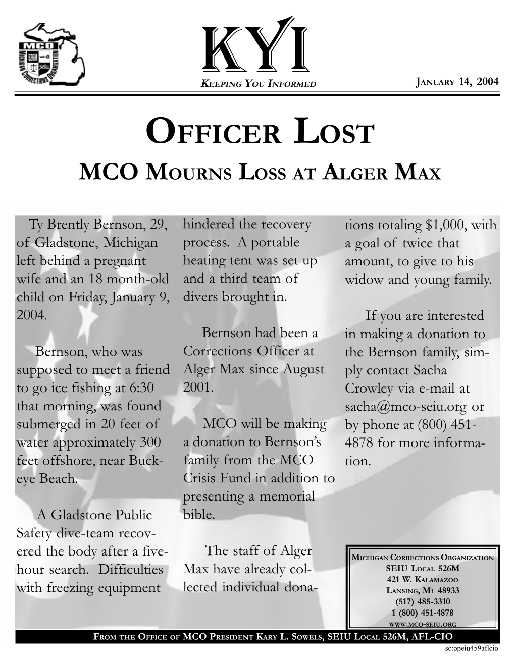 Officer Lost Mco Mourns Loss at Alger Max