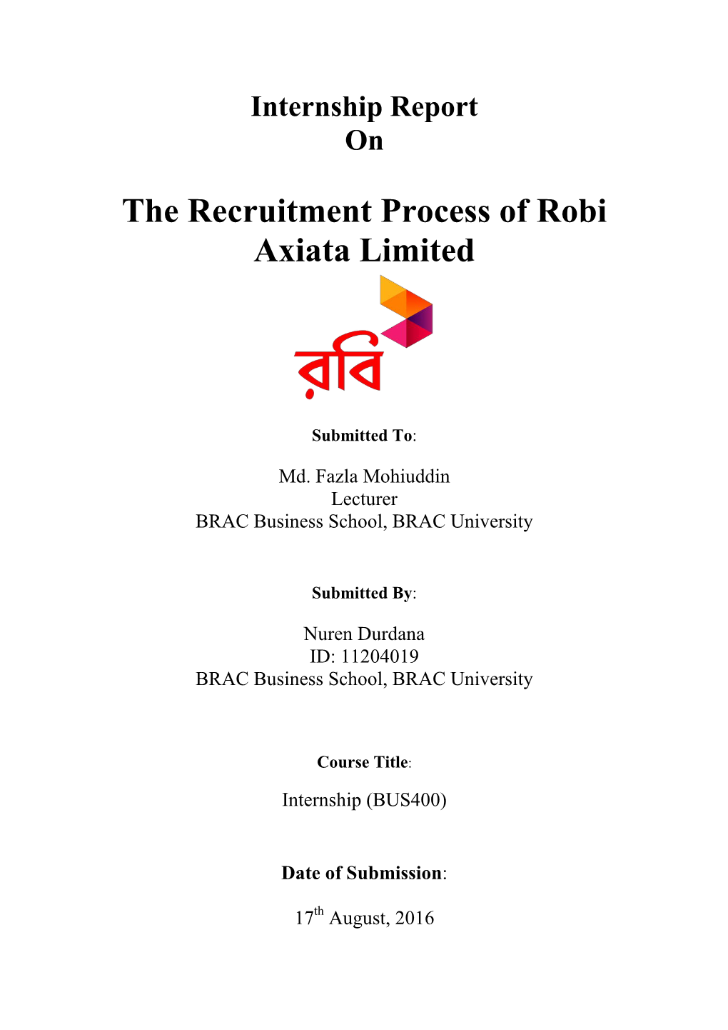 The Recruitment Process of Robi Axiata Limited