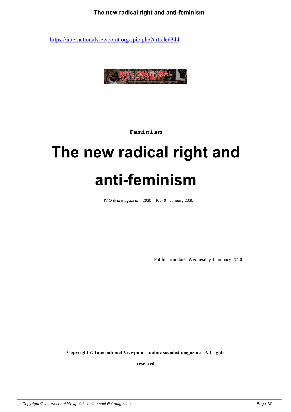 The New Radical Right and Anti-Feminism