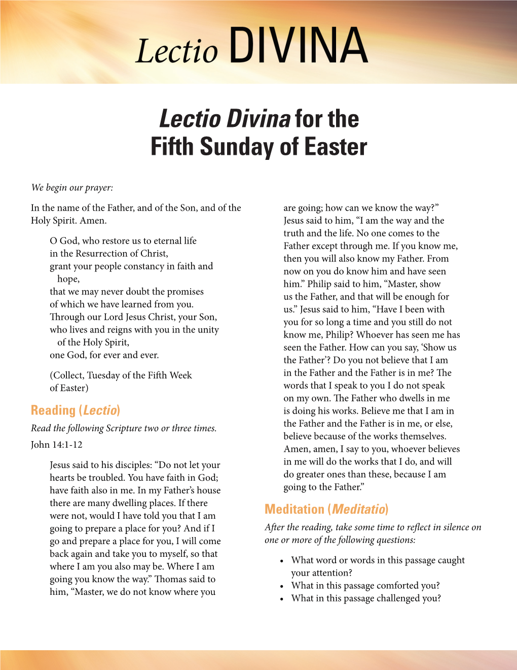 Lectio Divina for the Fifth Sunday of Easter