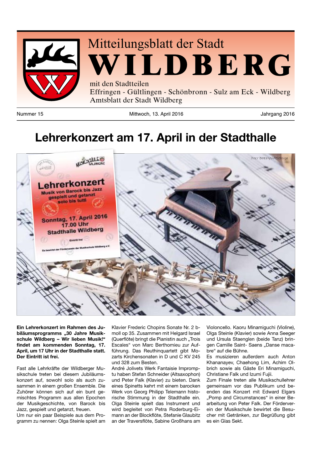 Lehrerkonzert Am 17. April in Der Stadthalle