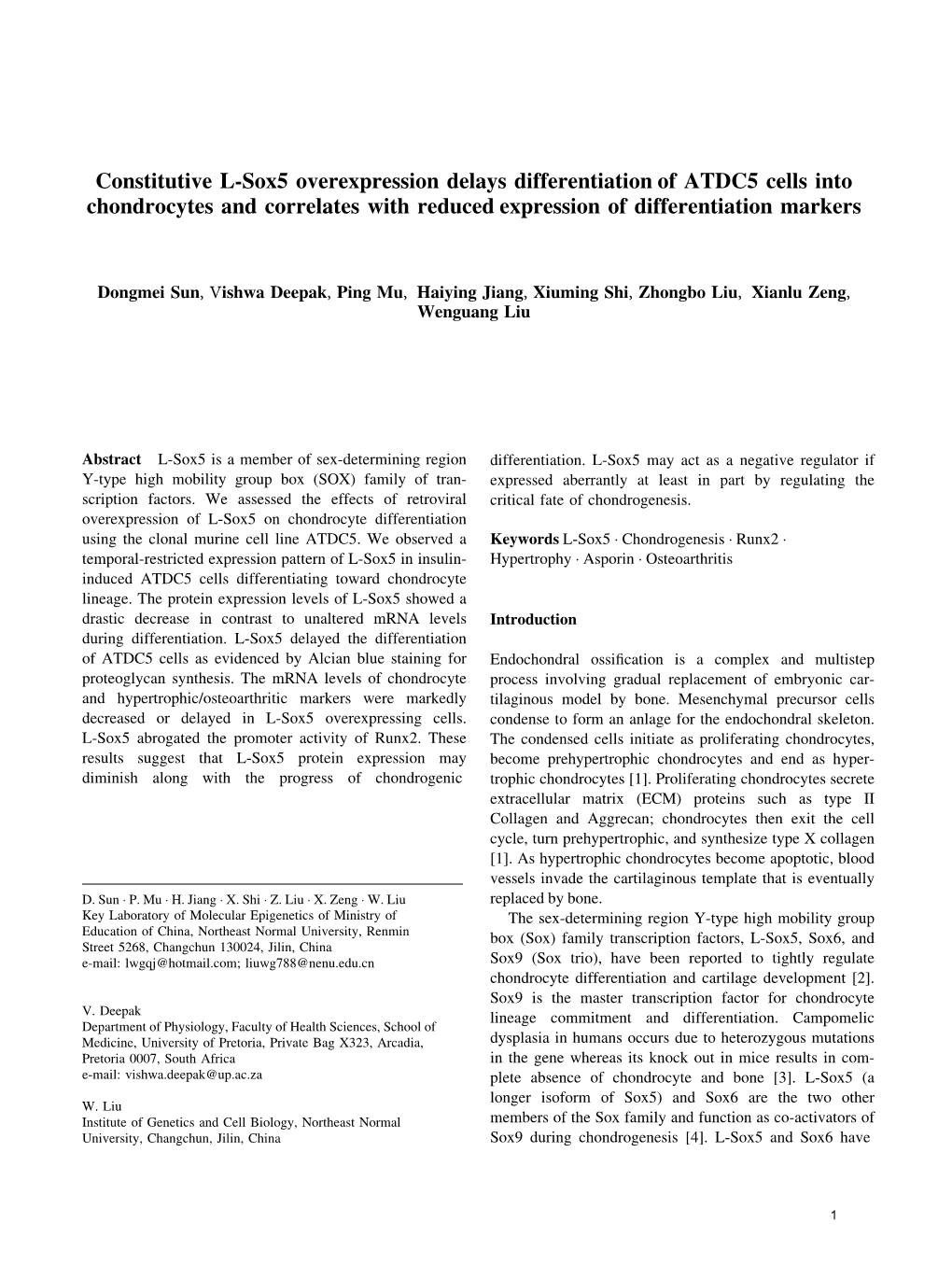 Constitutive L-Sox5 Overexpression Delays Differentiation of ATDC5 Cells Into Chondrocytes and Correlates with Reduced Expression of Differentiation Markers