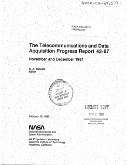 I the Telecommunications and Data Acquisition:Progress Report 42-67 R --" - ':' .' November and December1981