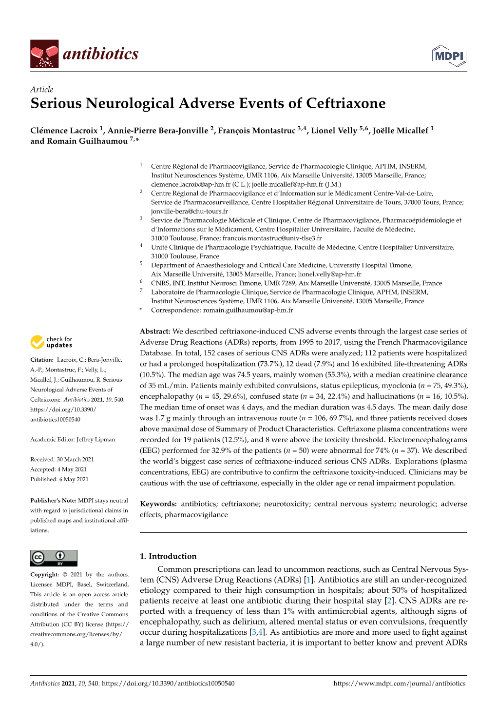 Serious Neurological Adverse Events of Ceftriaxone