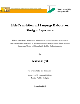 Bible Translation and Language Elaboration: the Igbo Experience