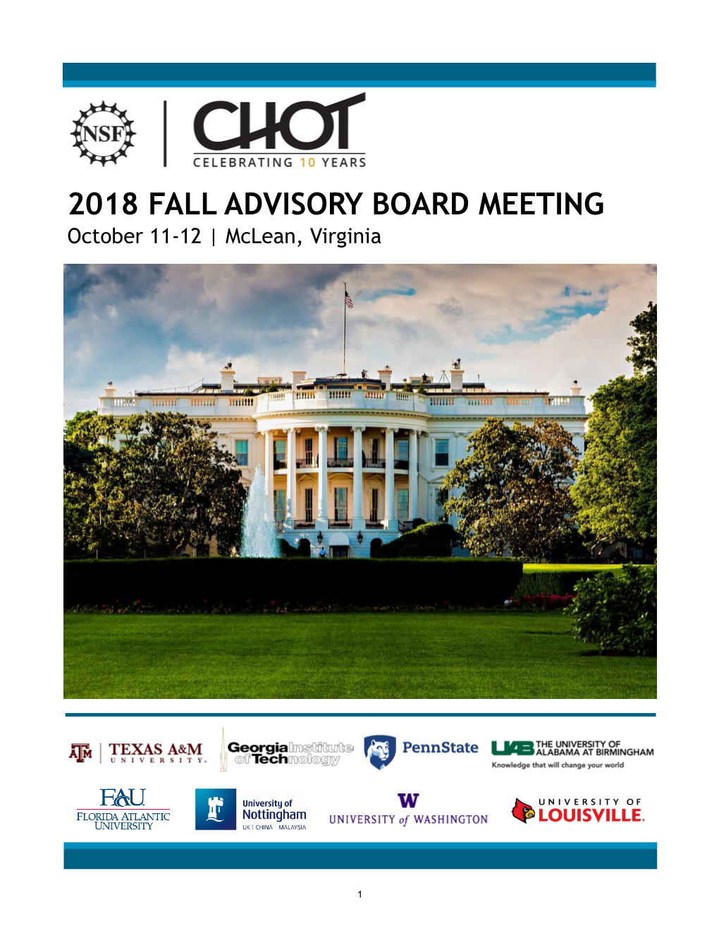 2018 FALL ADVISORY BOARD MEETING October 11-12 | Mclean, Virginia