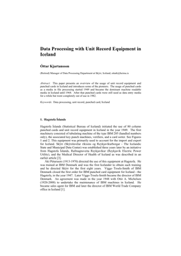 Data Processing with Unit Record Equipment in Iceland
