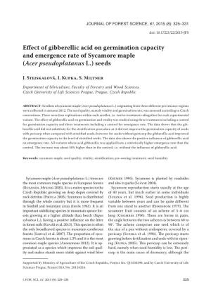 Effect of Gibberellic Acid on Germination Capacity and Emergence Rate of Sycamore Maple (Acer Pseudoplatanus L.) Seeds
