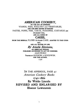 By Amelia Simmons, American Cookery Books