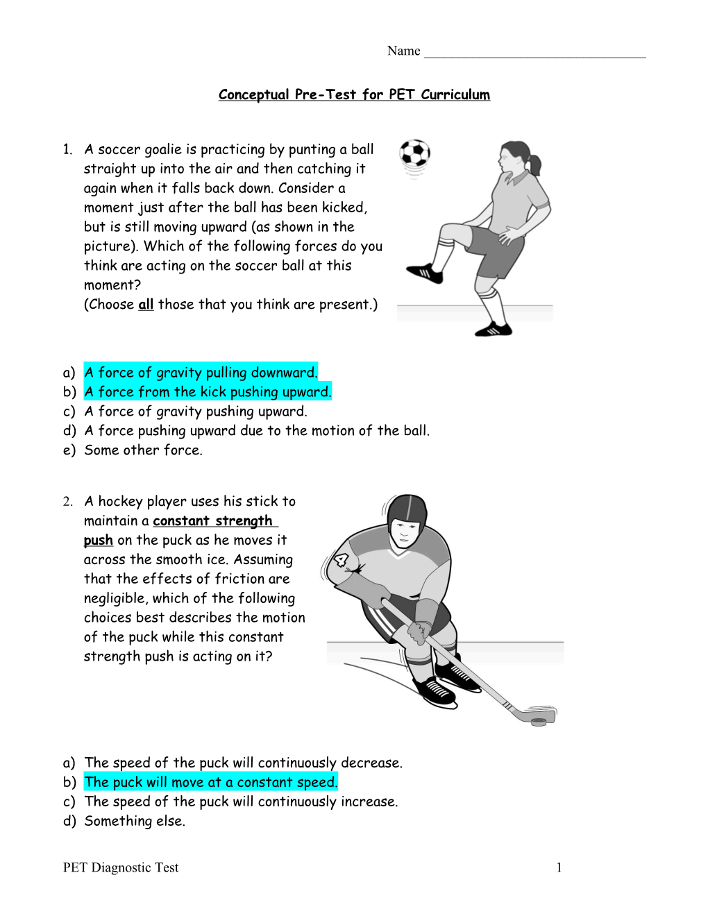 Diagnostic Test for PET Curriculum Fall 2002