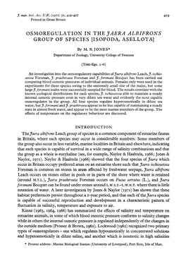 Osmoregulation in the Jaera Albifrons Group of Species [Isopoda, Asellota]