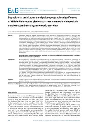 Depositional Architecture and Palaeogeographic Significance of Middle Pleistocene Glaciolacustrine Ice Marginal Deposits in Northwestern Germany: a Synoptic Overview