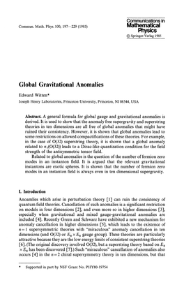 Physics Global Gravitational Anomalies