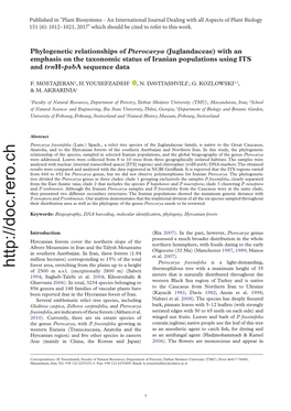 Phylogenetic Relationships of Pterocarya (Juglandaceae) with an Emphasis on the Taxonomic Status of Iranian Populations Using ITS and Trnh-Psba Sequence Data