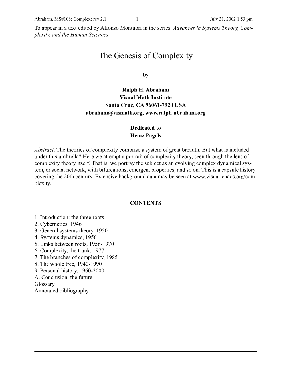 The Genesis of Complexity