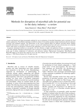 Methods for Disruption of Microbial Cells for Potential Use in the Dairy Industry