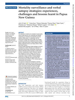 Experiences, Challenges and Lessons Learnt in Papua New Guinea
